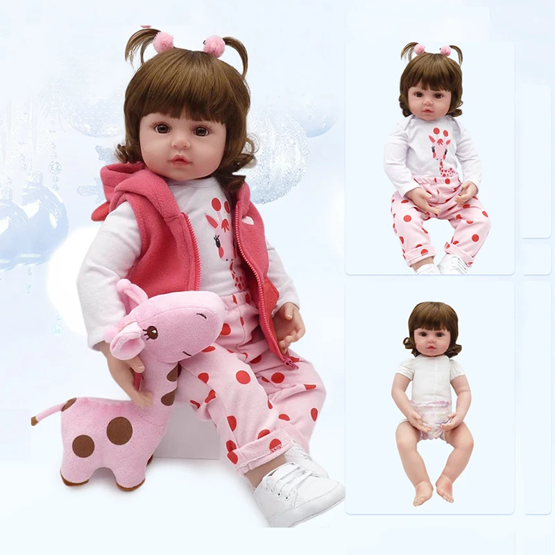 

58CM Reborn Baby Doll Toy Vinyl Giraffe Cloth Body Fashion Short Volume Realistic Baby Doll Toddler Kids Birthday Gift