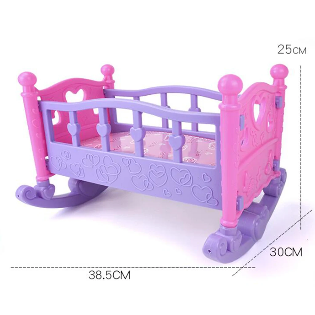 1pc Baby Doll Rocking Bed Toy Crib Infant Carriage Girls Gift For Role Play