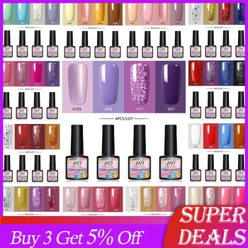 

MAD DOLL 4 Pcs/Set 8ml Colorful Glitter Gel Nail Polish Varnishing Set No Wipe Top Base Coat For UV LED Gel Varnish Set