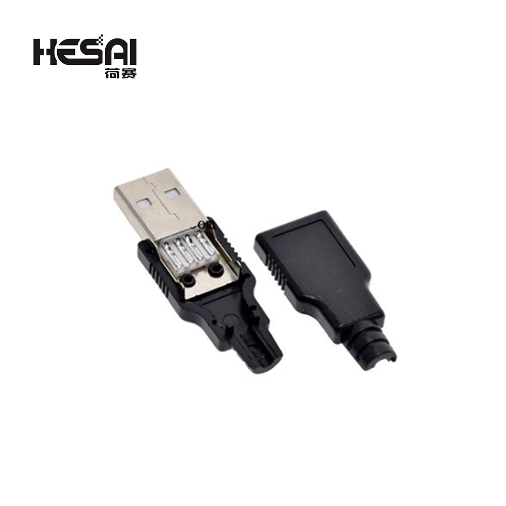1 Set/5 Set/10 Set 유형 A 남성 USB 4 핀 플러그 소켓 커넥터 (검정색 플라스틱 커버 어댑터 포함) USB 2.0 DIY 키트 연결