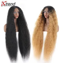 Xtrend кудрявый прямой синтетический парик фронта шнурка для черных женщин длинные пушистые волосы Омбре парики блонд 613 коричневый средняя часть