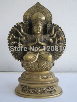 

8"Tibet Brass 18 Armed Hand Kwan-yin seated Buddha Guan yin Statue