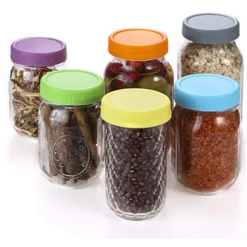 

10PCS Colored Plastic Mason Jar Lids Recyclable Storage Caps with Silicone Sealing Rings for Most Regular Mouth
