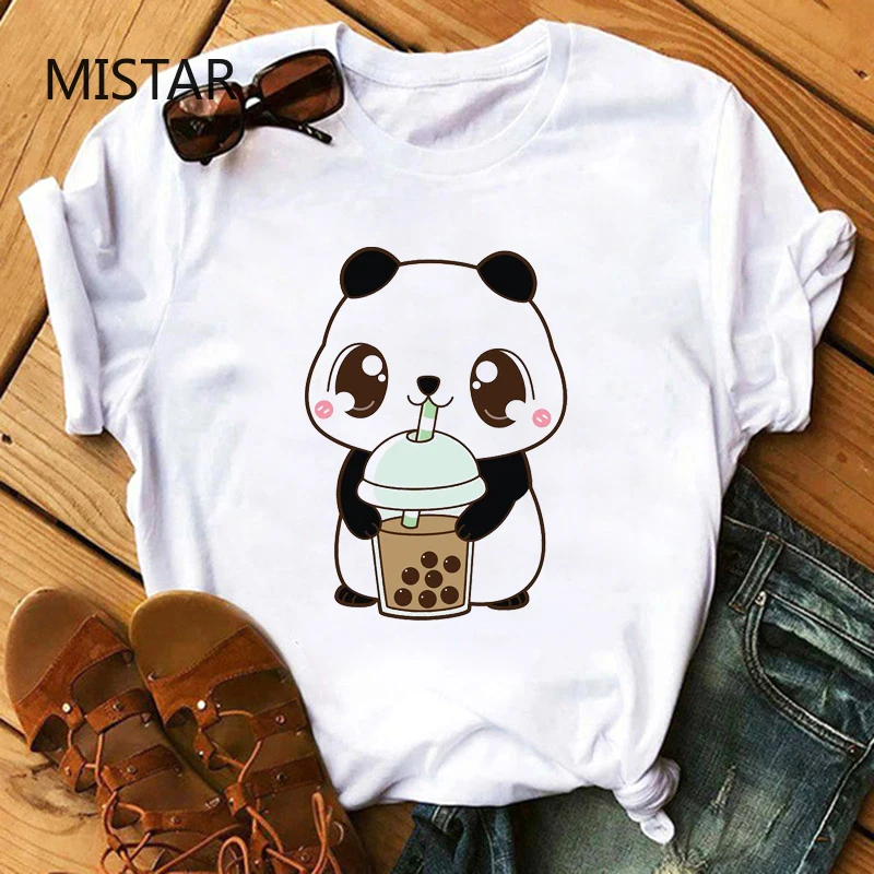 Kawaii t shirts Summer Graphic Tees Women Fashion Printed Bubble Tea White Tops Funny Cute cartoon shirt Female 2020 | Женская одежда