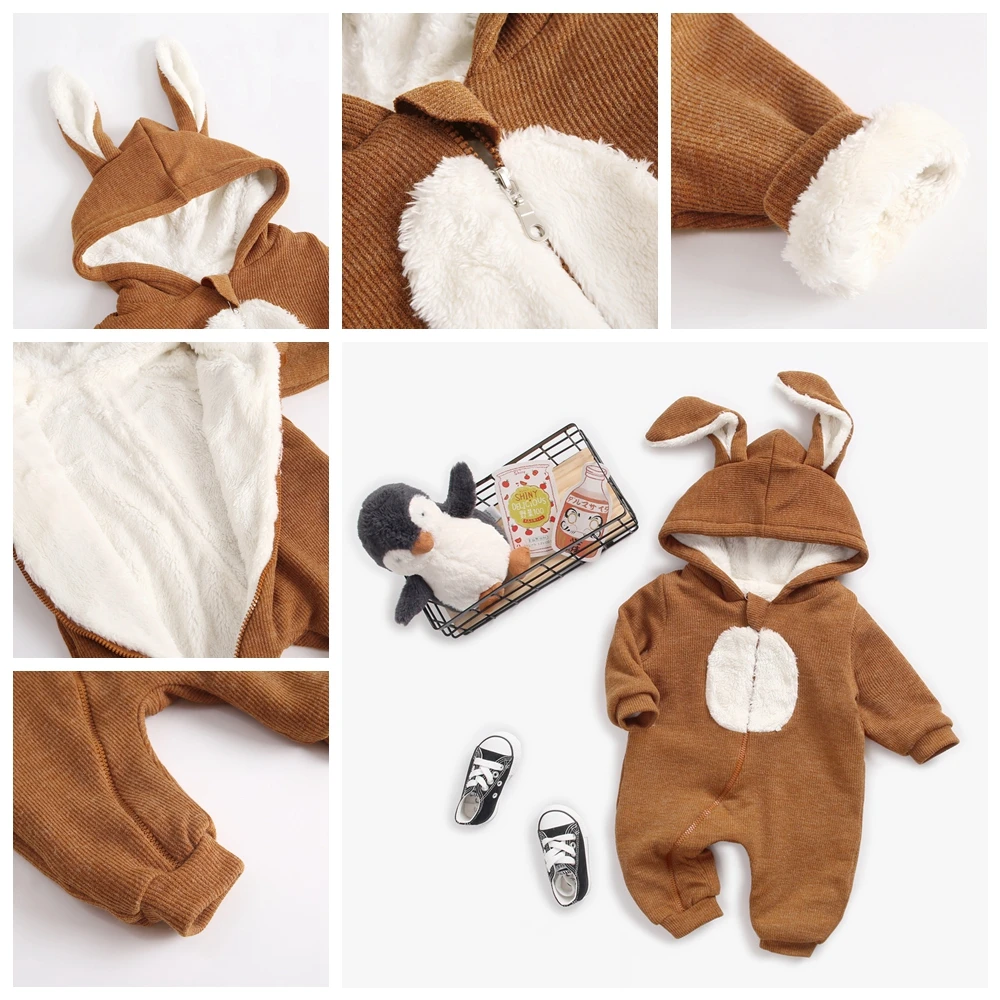 Sanlutoz Warm Winter Baby Rompers Toddler Kids Jumpsuits Clothing Cute Animal Hooded