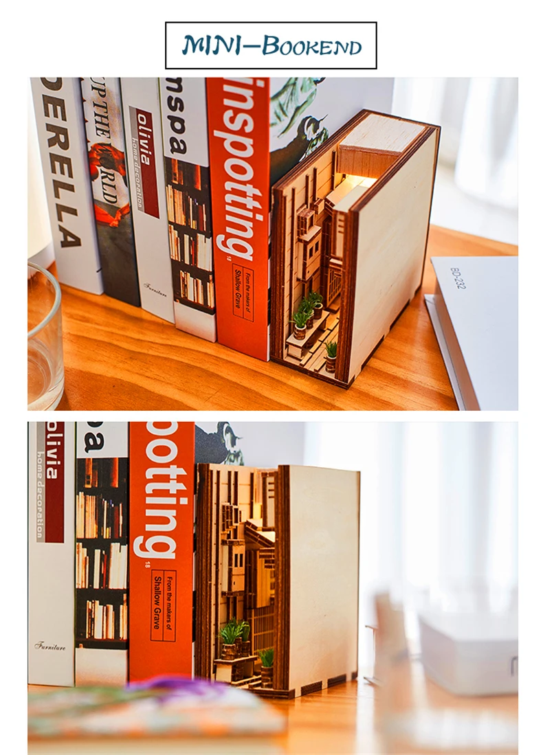 A/R Serre-livres en bois | Insert d'étagère de livres assemblé unique |  Serre-livres décoratif pour décoration de salon, livres en bois pour  étagères
