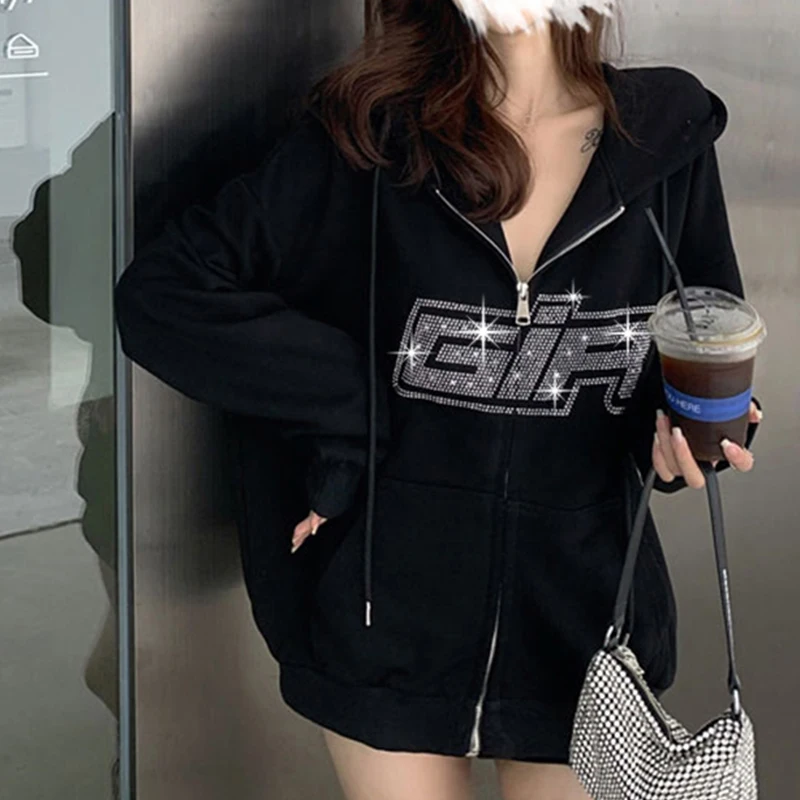 Felpa con cappuccio scheletro con cappuccio con cappuccio con strass Y2k  lucido Bling Bling|Hoodies \u0026 Sweatshirts| - AliExpress
