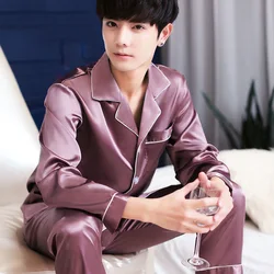 2021 New Men's Stain Silk Pajama Set Men Silk Sleepwear Men Sexy Modern Style Soft Cozy Satin Nightgown Men Sets