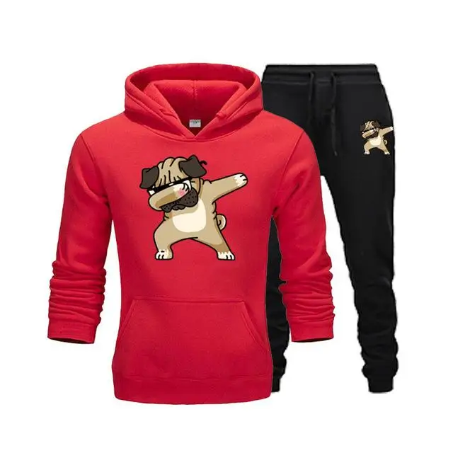 red-black Комплект из двух предметов, модные толстовки с капюшоном, спортивная одежда для мужчин, спортивный костюм с капюшоном, осенняя мужская брендовая одежда, толстовки+ штаны, комплекты - Цвет: red-black