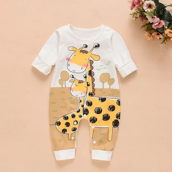 

2020 Newborn Baby Boys Girls Clothes Long Sleeve Giraffe Printed Clothes Cotton One Piece Jumpsuit Casual High Quality for 0-24M