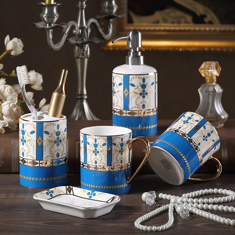 Bathroom Set Porcelain Gilded Years Toothbrush Rack Soap Tray Lotion Dispenser Washingroom Decoration Supplies | Дом и сад