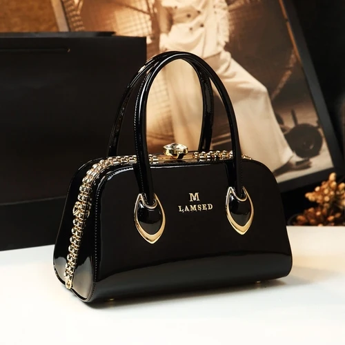 ICEV роскошная сумка женская дизайнерская Высококачественная сумка из лакированной кожи boston со стереотипом женские вечерние клатчи с верхней ручкой - Цвет: Черный