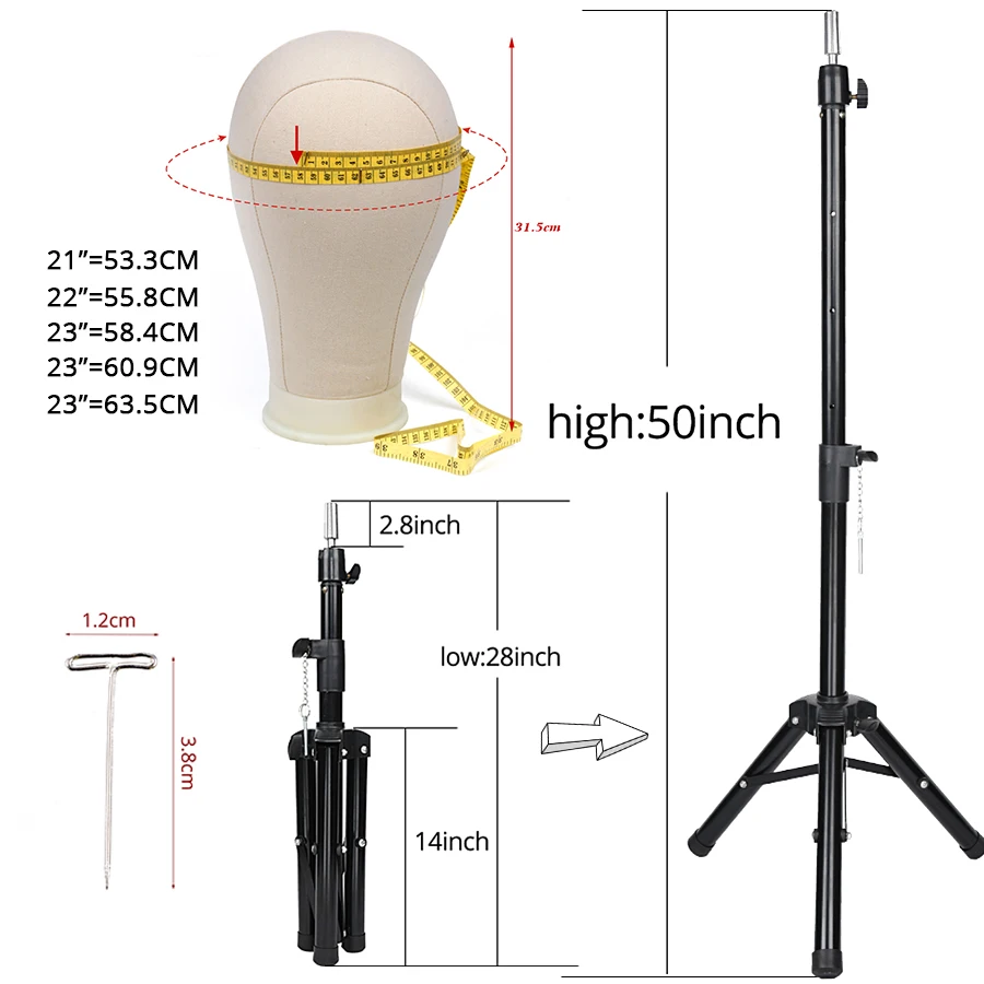 Alileader Cheap Black Gold Wig Stand Wig Tripod With 21-25