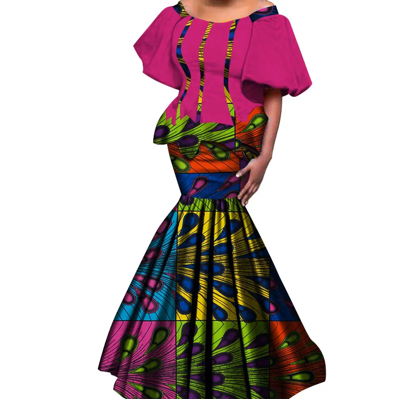 2020 New African Kanga Dresses For Women Dashiki Traditional Cotton Top Skirt Set Of 2 Pieces Clothing African Clothes WY4306