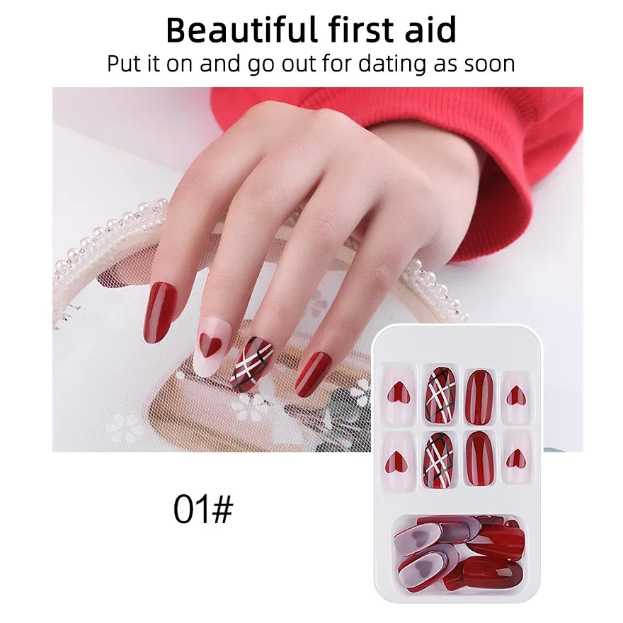 Износ дизайн ногтей готовая часть съемные накладные ногти чистая красный дизайн ногтей Клей фрукты желе взрывной Тип матовый