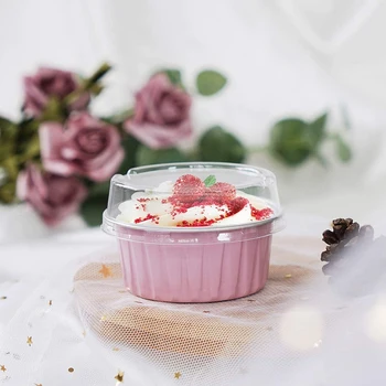 

100Pcs 5Oz 125Ml Disposable Cake Baking Cups Muffin Liners Cups with Lids Aluminum Foil Cupcake Baking Cups Blue+Pink