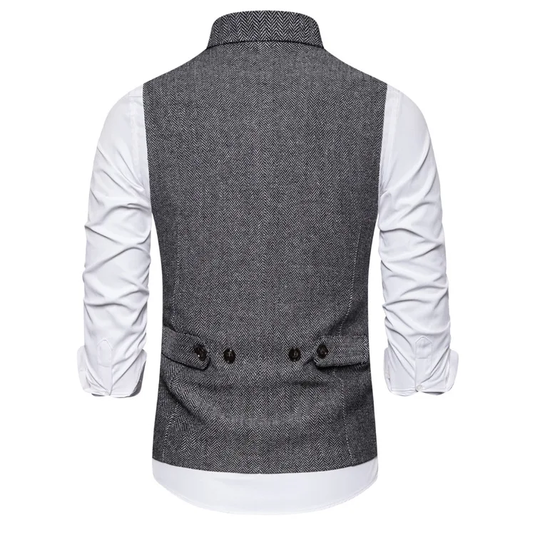 AliExpress Autumn New Style Men Casual ren zi ni Closure Collar Double Breasted Waistcoat 9738
