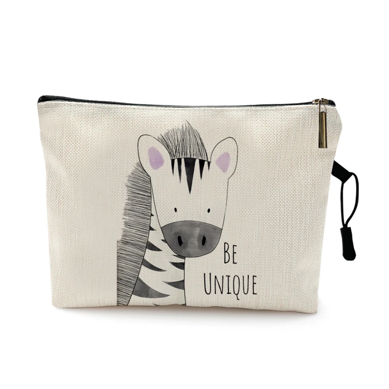 Cute Watercolor Animal Prints Cosmetic Case Woman Cartoon Dinosaur Bear Makeup Bag Portable Toy Storage Bag Children Gift