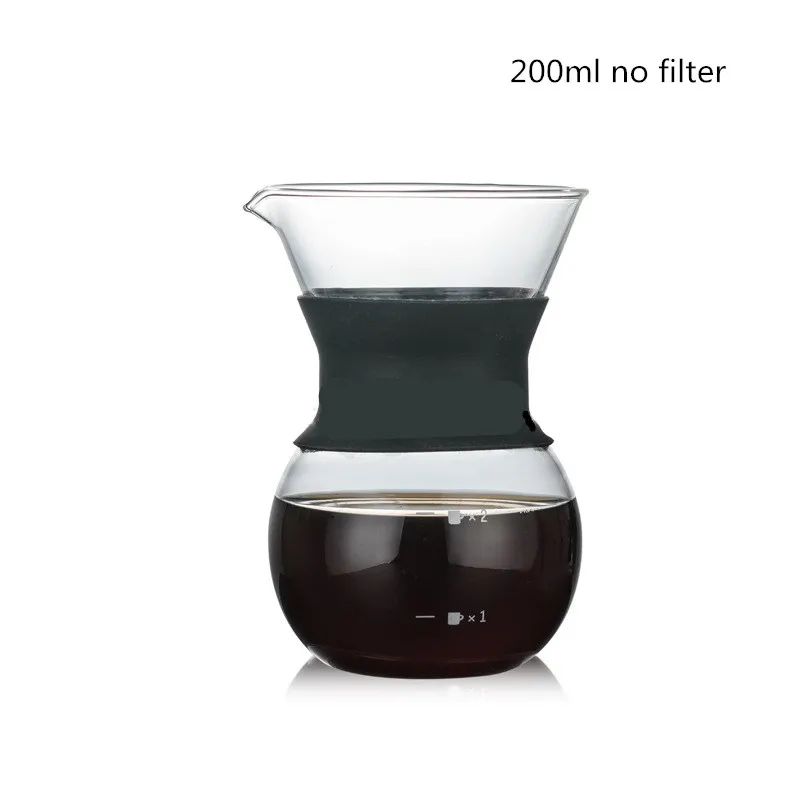 200ml no filter Термостойкий стеклянный кофейник с фильтром из нержавеющей стали ручной влагоотделитель кофе машинка емкость для совместного использования бариста залейте над кофеварка - Цвет: 200ml no filter