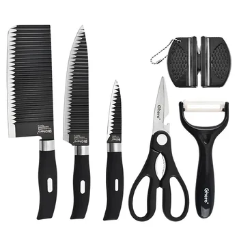 

6pcs Kitchen Knife Set Stainless Steel Chef Knife Cooking Set with Sharpener and Peeler High Quality Kitchen Knives