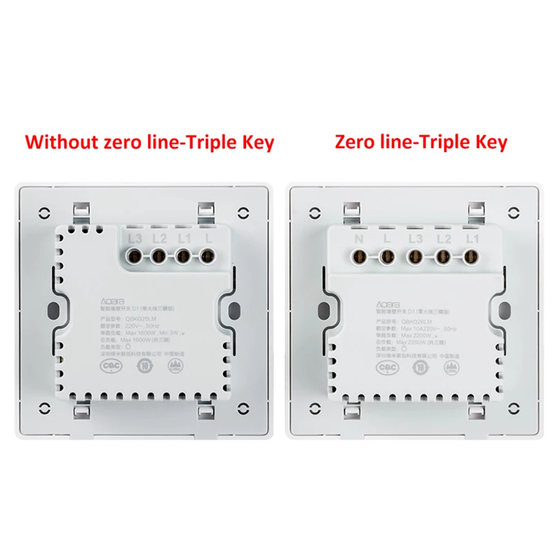 Aqara Smart Wall Switch D1 Zigbee Wireless Switch Remote Control Zero Line With No Neutral Fire Wire Triple button