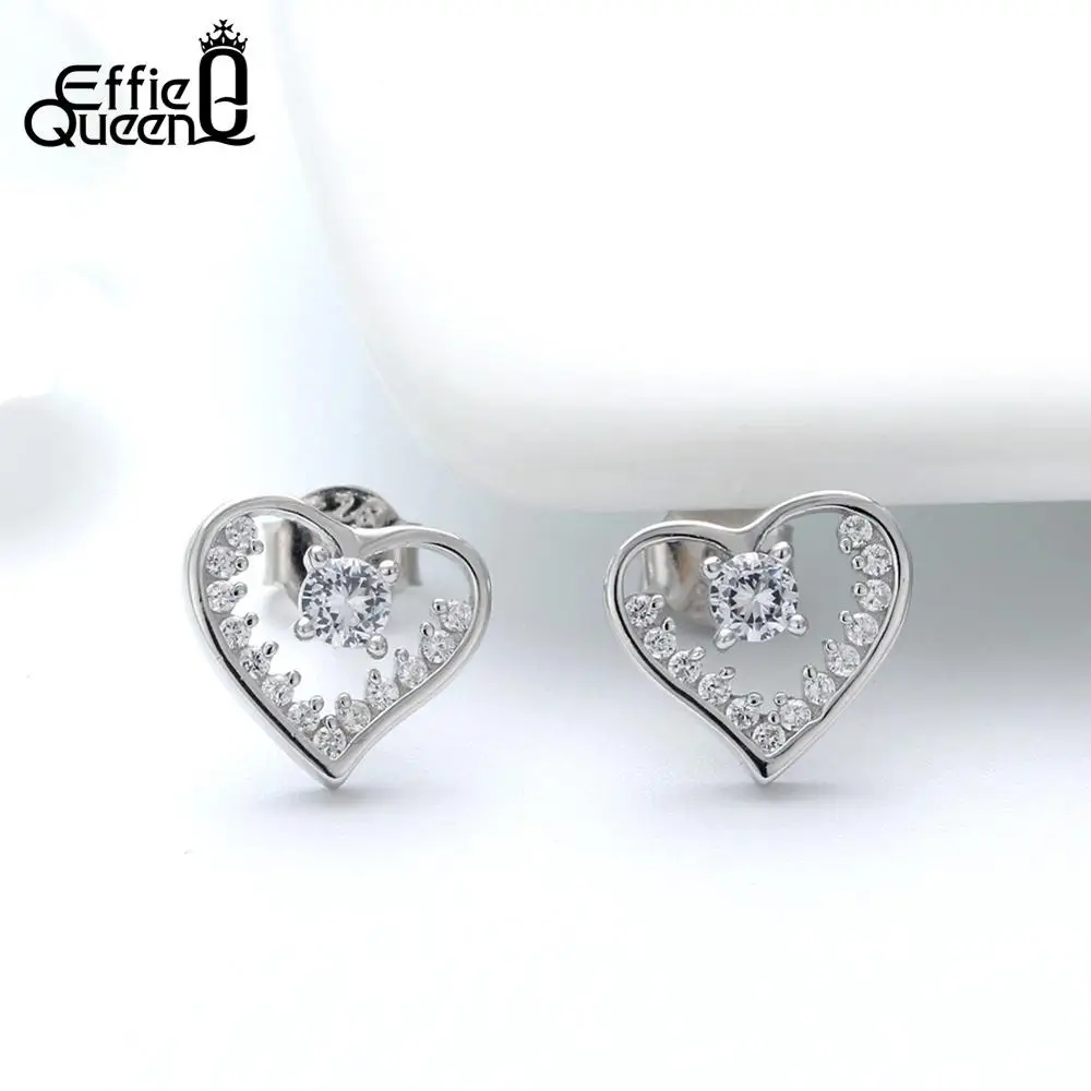 Effie queen однотонные 925 пробы серебряные серьги гвоздики с сердечками женские