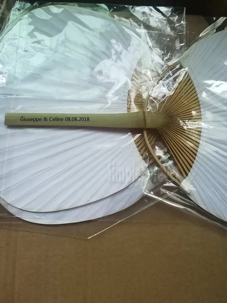 Customized Chic Paper Paddle Hand Fans With Bamboo Frame And Handle