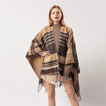 

2019 New plaid Cashmere Scarf Women Fork Opening Ponchos Ladies Winter Pashmina Thicken Warm Shawls and Capes Brand Designer