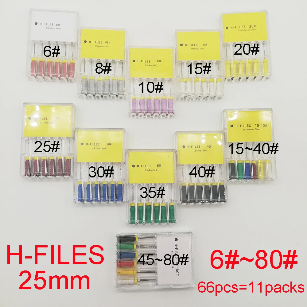 

66pcs 6#-80# 25mm Dental Protaper Files H Dentistry Endodontic Instruments Dentist Materials Hand Use Stainless Steel H Files