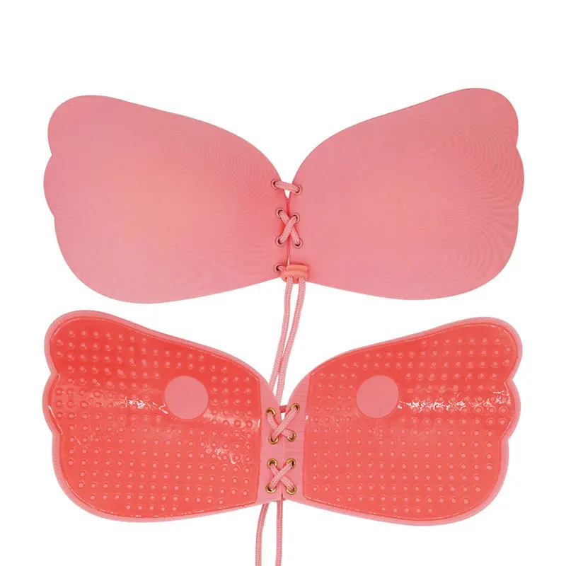 Women Invisible Bra Super Push Up Seamless Self-Adhesive Sticky Wedding Party Front Strapless Fly Silicone Breast Petals Bra - Цвет: T-Pink
