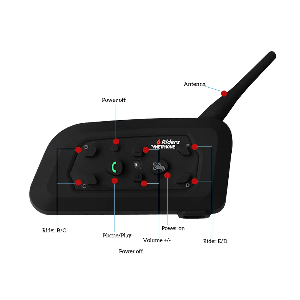 Professional Football Referee Intercom Motorcycle Motorbike Snowmobile Full Duplex 1200M V6C Wireless BT Intercom Interphone 1PC
