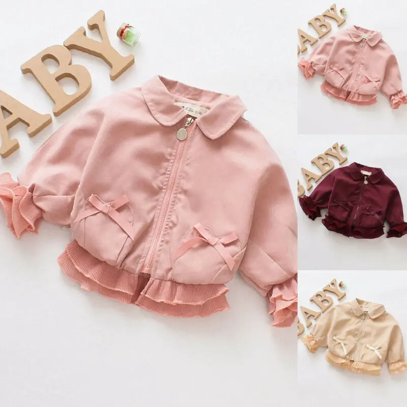 Pudcoco Brand New Toddler Kids Girls Lace Sleeve Autumn Winter Warm Zipper Coat Outerwear Clothes