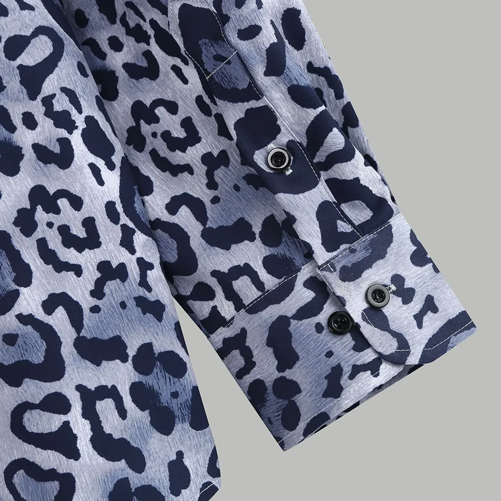 Мужская Осенняя рубашка с леопардовым принтом, Повседневная модная Свободная рубашка с длинным рукавом и отложным воротником, Мужская одежда, chemise homme