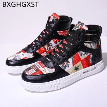 

Hip Hop Shoes Men Leather Sneakers Fashion Men Leather Shoes 2020 High Top Sneakers Casual Shoes Men Designer Zapatillas Hombre