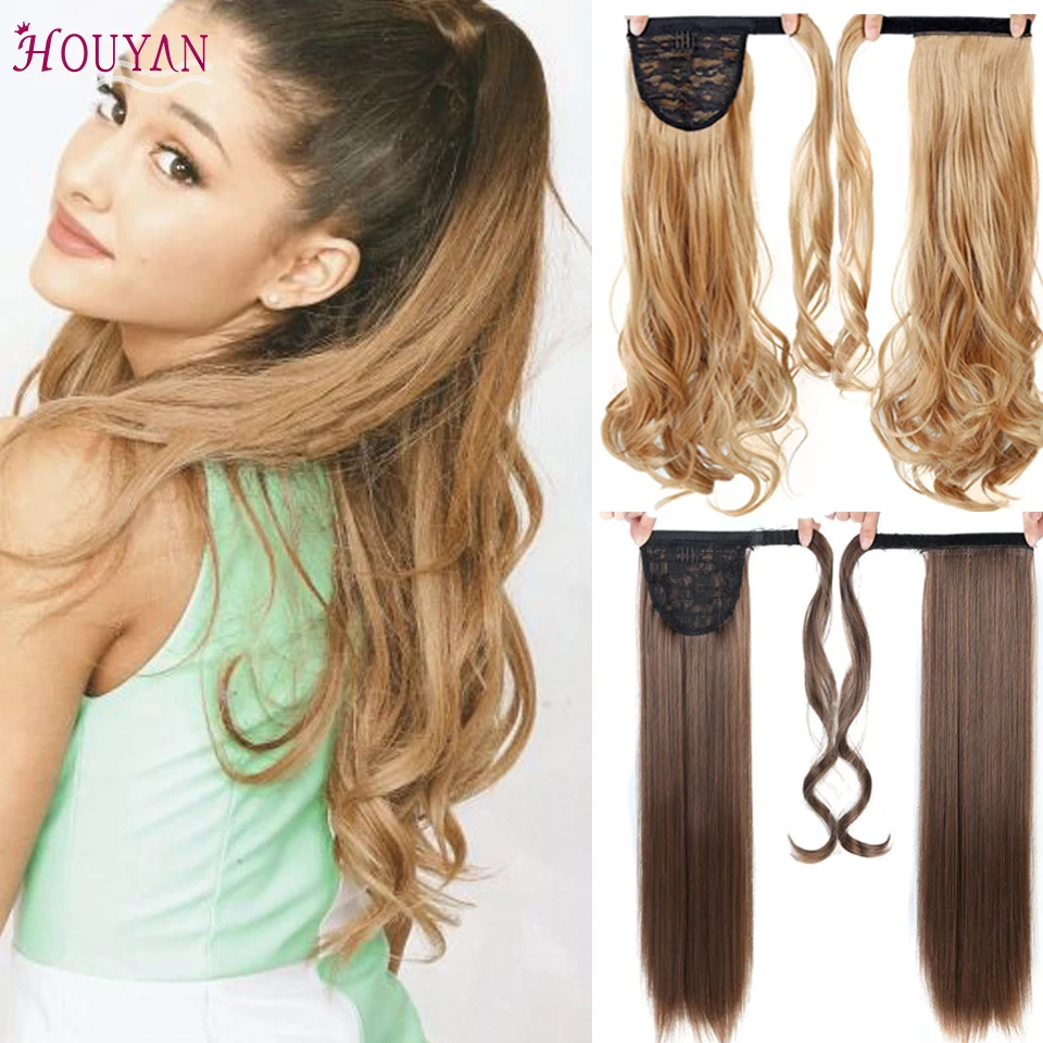 

HOUYAN 24 Inch Silk Straight Synthetic Female Hair Extension Long Curly Ponytail High Temperature Fiber Clip On Tail Wig