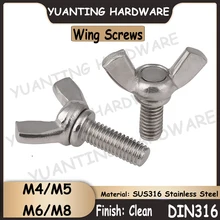 

DIN316 2Pcs~3Pcs M4 M5 M6 M8 SUS316 Stainless Steel Wing Screws Wing Bolts Butterfly Bolt Hand Tighten Thumb screws