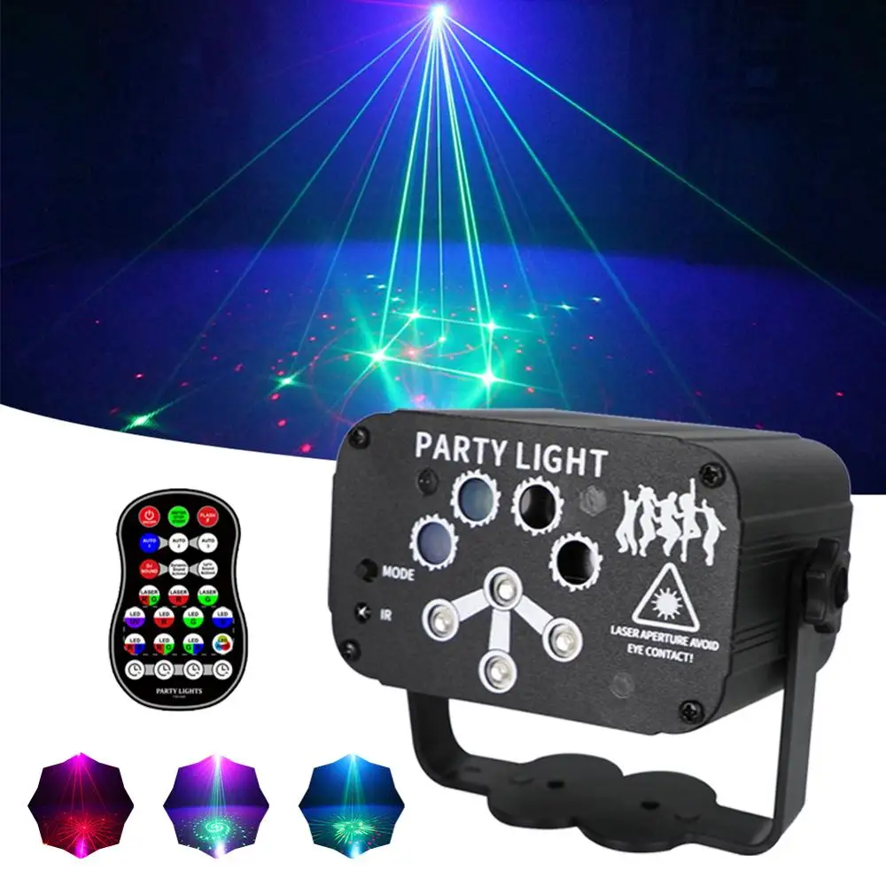

6/8 Hole 128 Pattern Projector Remote/Sound Actived LED Laser Disco Light DJ Party Stage Light Christmas Indoor Lamp Decoration