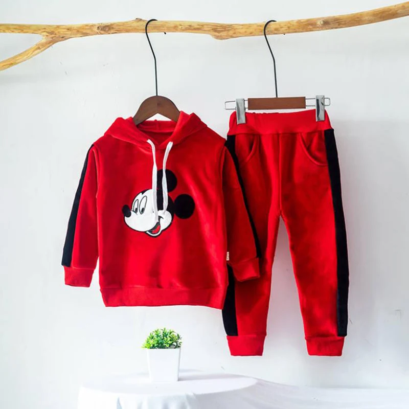Коллекция года, roupas infantis menino, комплект спортивной одежды, бархатные толстовки с Минни Маус+ штаны, комплект из 2 предметов, Весенняя детская Рождественская Suit1-7y для мальчиков