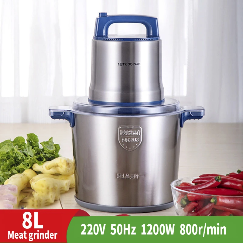 

220V 1200W (Max) 800r / Min Stainless Steel 8L Capacity Electric Meat Grinder Meat Grinder Meat Mincer Food Processor Slicer
