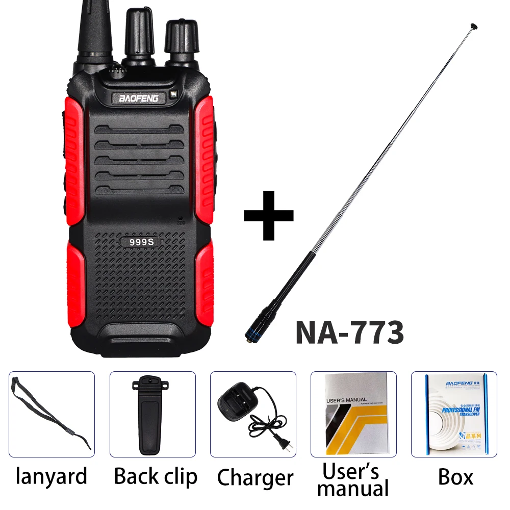 Baofeng BF-999S Plus Walkie Talkie 5 Вт 1800 мАч портативный CB Ham радио 10 км двухстороннее радио FM трансивер обновление BF-888s домофон - Цвет: With antenna