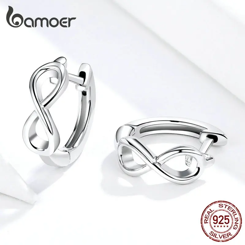 Bamoer геометрические бесконечные серьги-кольца для женщин, минималистичные серебряные 925 ювелирные изделия, повседневные аксессуары, Женские Ювелирные изделия SCE743