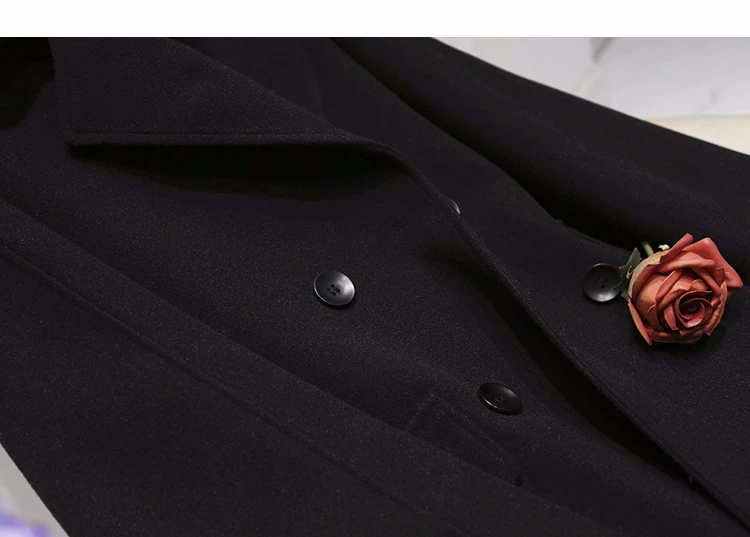 Vintage long double breasted Winter Coat Women Elegant black loose woolen coats modis new arrival jacket Plus size