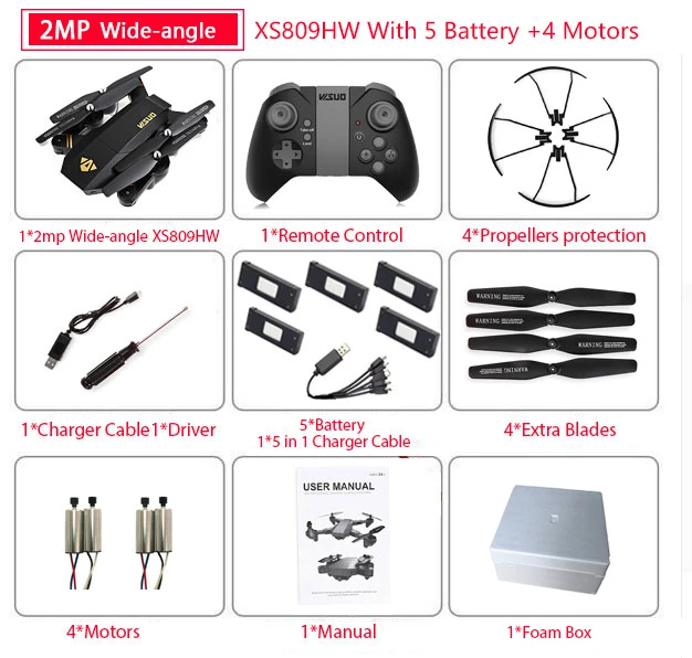 Visuo Xs809hw Xs809w складной Дрон с камерой Hd 2mp широкоугольный Wifi Fpv удержание высоты Rc Квадрокоптер Вертолет Vs H47 Дрон - Цвет: Wide 200W 809 5B 4M