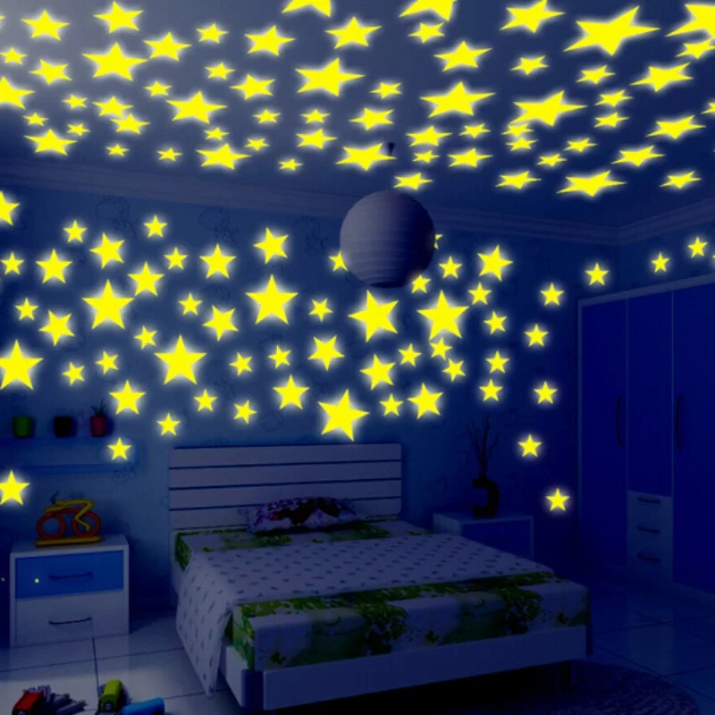 100 шт. 3 см стикер на стену s Decors флуоресцентный свет стены спальни яркие звезды светящиеся наклейки Гипсофилы
