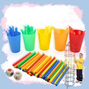 

Rainbow Sensory Toys Straw Building Blocks Matching Sorting Cups Baby Kids Games Learning Preschool Educational Montessori Toys