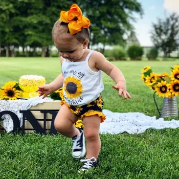 

0-24M Summer Kids Baby Girls Clothes Sunflower Vest Tops + Floral Shorts Pants Outfit Clothing Set
