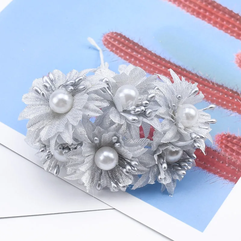 style 1 Silver 6 шт. Скрапбукинг Рождественские декоративные цветы венки золотые серебряные перламутровые Цветы diy подарки коробка для конфет искусственные растения - Цвет: style 1 Silver