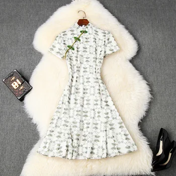 

Women girls cute chinese style qipao dress summer 2020 short sleeve vintage fashion floral print chiffon girls mini dresses