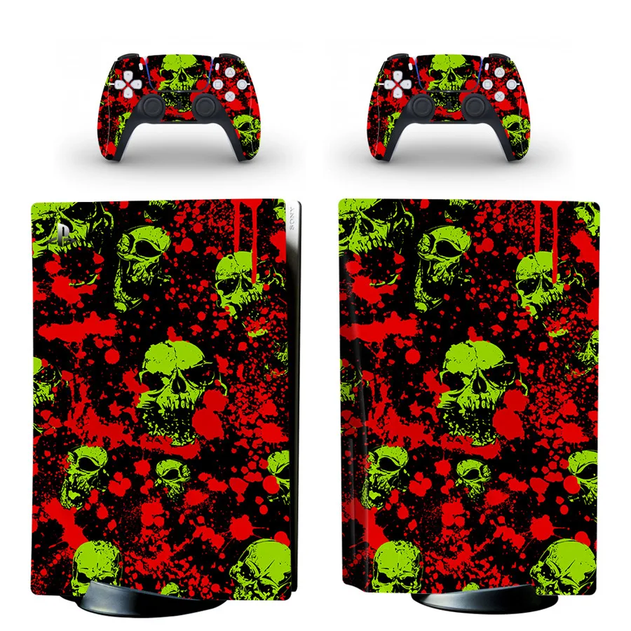 Skull Style PS5 Disc Edition Skin Sticker for Playstation 5 CD-Rom Version Console & 2 Controllers Decal Vinyl Protective Skins 