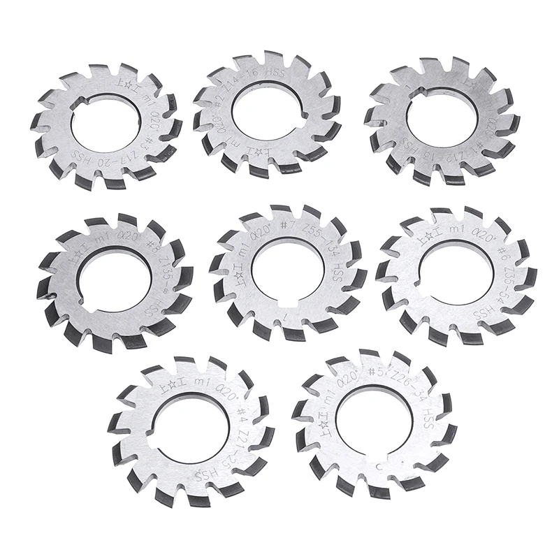 Set 8pcs M1.75 PA20 #1-8 Bevel Involute Gear Cutters HSS Module 1.75 gear Cutter Set 8pcs M1.75 PA20 #1-8 Bevel Involute Gear Cutters HSS Module 1.75 gear Cutter